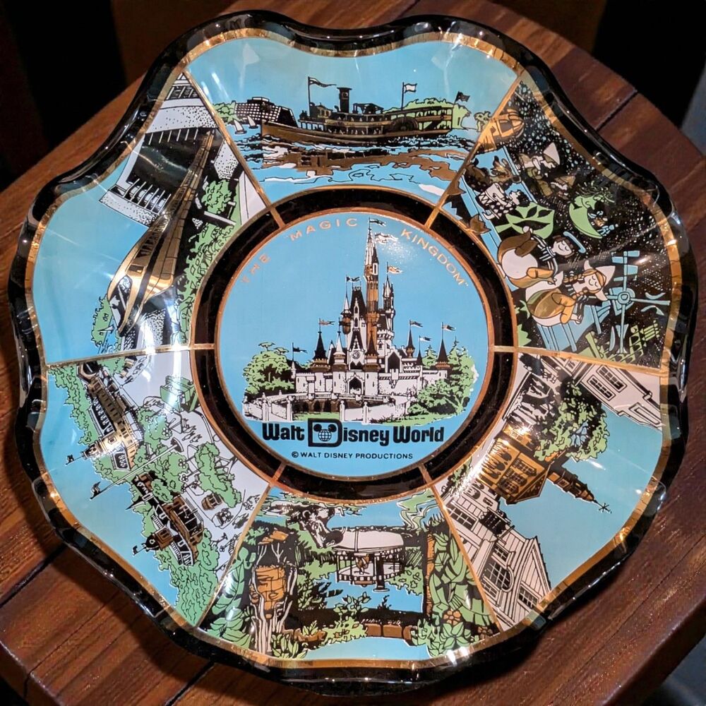 Walt Disney World Vintage 1970s Magic Kingdom Fluted Glass Ashtray Candy Dish 7"